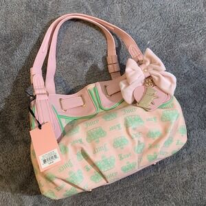 Juicy Couture Juicy Fan Club Satchel Pink Diamond Retro Crown Logo Bow Bag NEW